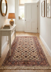 Oriental Agra Hand-Knotted Floral Wool Hallway Runner Rug – 90 x 160 cm