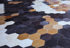 Tricolor Diamond Cowhide Patchwork Rug