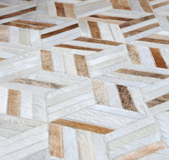 Tricolor Stripes Cowhide Patchwork Rug