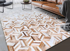 Tricolor Stripes Cowhide Patchwork Rug