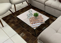 Solid Brown Block Cowhide Patchwork Rug