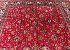 Vintage Mashad Hand-Knotted Wool Persian Rug (Size: 245 X 345 CM)