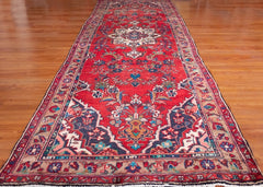 Vintage Hamadan Hand-Knotted Persian Wool Runner Rug