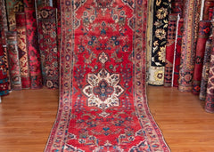 Vintage Hamadan Hand-Knotted Persian Wool Runner Rug