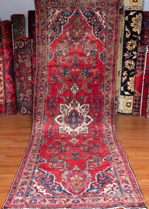 Vintage Hamadan Hand-Knotted Persian Wool Runner Rug