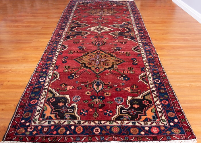 Vintage Hamadan Hand-Knotted Persian Wool Runner Rug