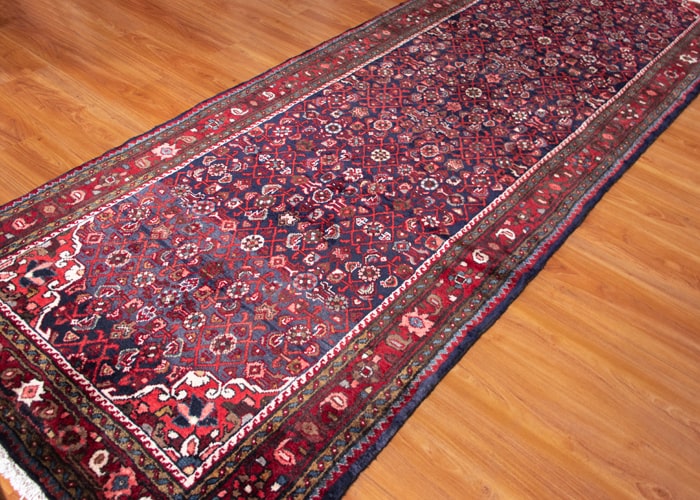 Vintage Hamadan Hand-Knotted Persian Wool Runner Rug