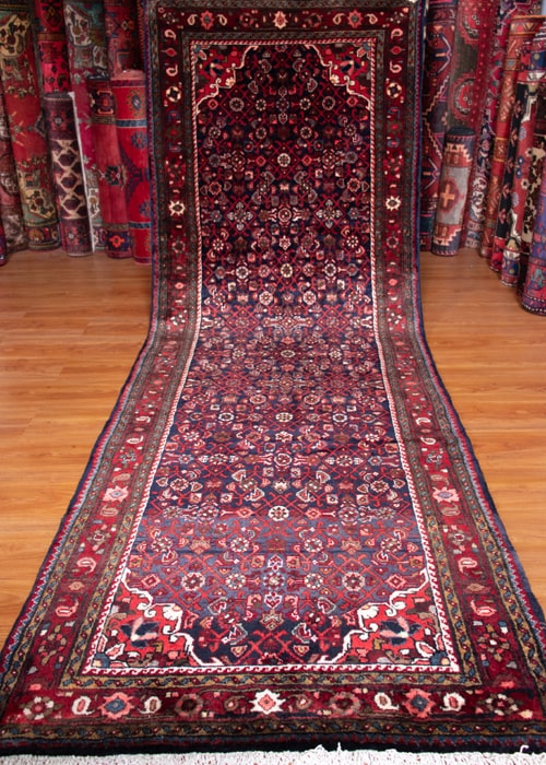 Vintage Hamadan Hand-Knotted Persian Wool Runner Rug