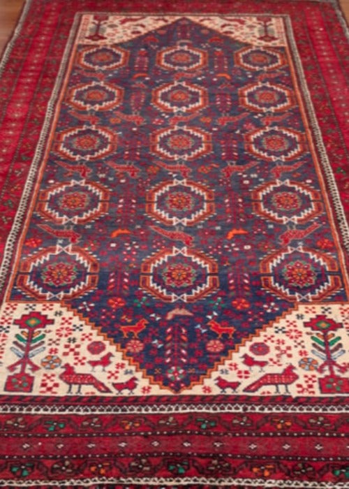 Vintage Baluch Hand-Knotted Wool Persian Rug