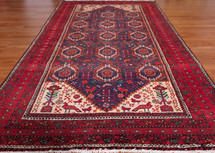 Vintage Baluch Hand-Knotted Wool Persian Rug