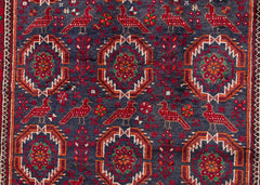 Vintage Baluch Hand-Knotted Wool Persian Rug
