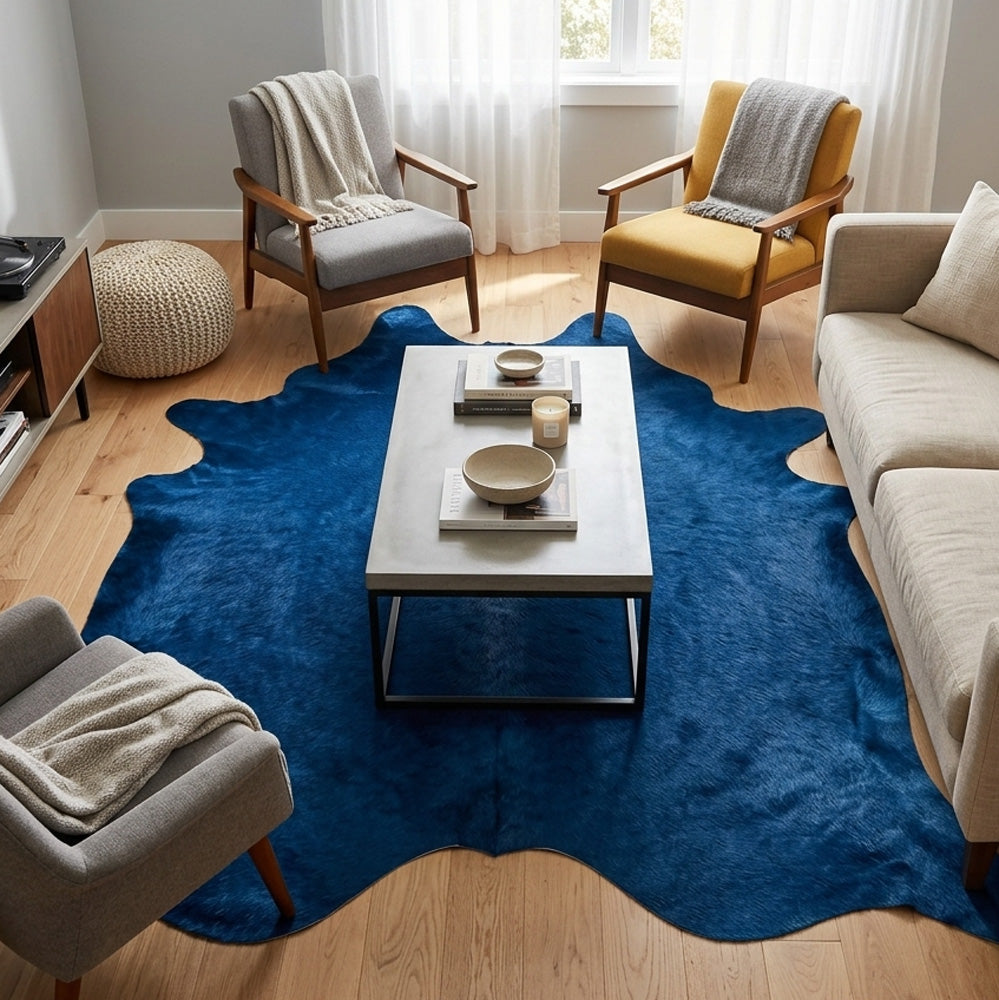 royal blue cowhide in modern lounge