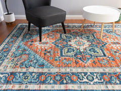 Orange And Blue Vintage Area Rug