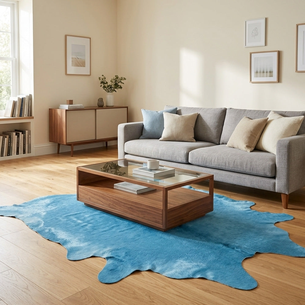 sea blue cowhide rug in australia