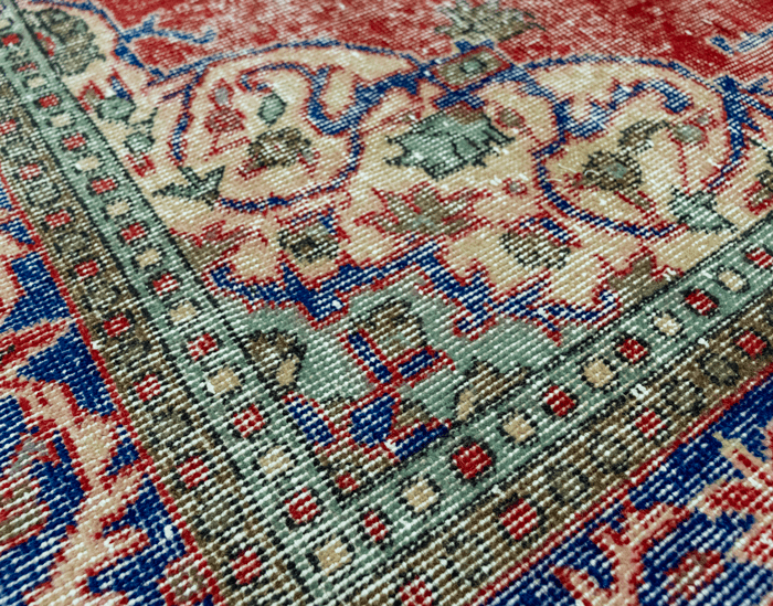 Vintage Hand-Knotted Distressed Turkish Rug