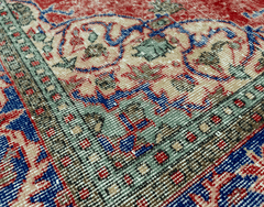 Vintage Hand-Knotted Distressed Turkish Rug