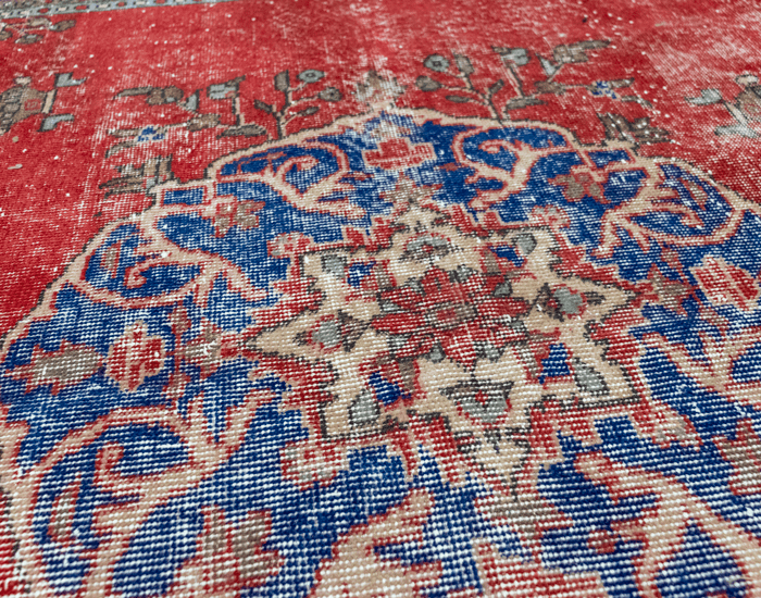Vintage Hand-Knotted Distressed Turkish Rug