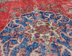 Vintage Hand-Knotted Distressed Turkish Rug