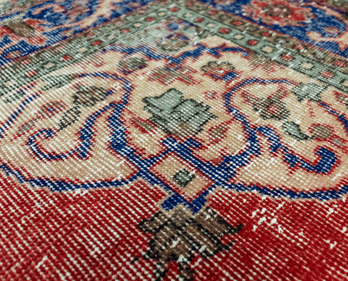 Vintage Hand-Knotted Distressed Turkish Rug
