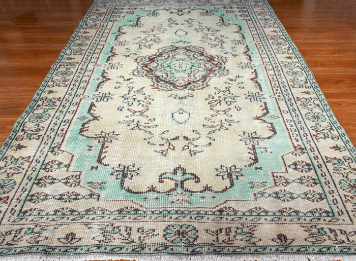Vintage Hand-Knotted Distressed Turkish Rug