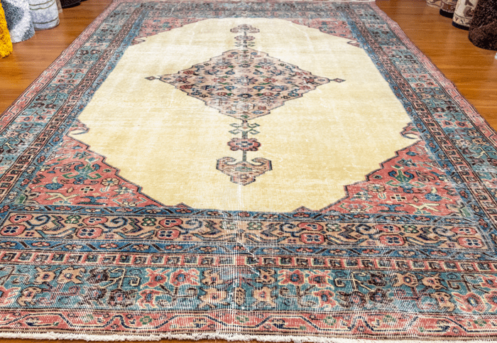 Vintage Hand-Knotted Distressed Turkish Rug