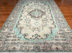Vintage Hand-Knotted Distressed Turkish Rug