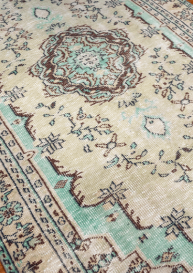 Vintage Hand-Knotted Distressed Turkish Rug