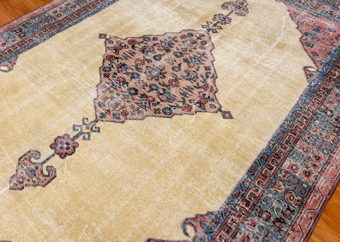 Vintage Hand-Knotted Distressed Turkish Rug