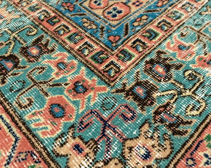 Vintage Hand-Knotted Distressed Turkish Rug