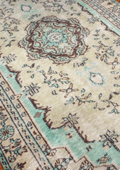 Vintage Hand-Knotted Distressed Turkish Rug