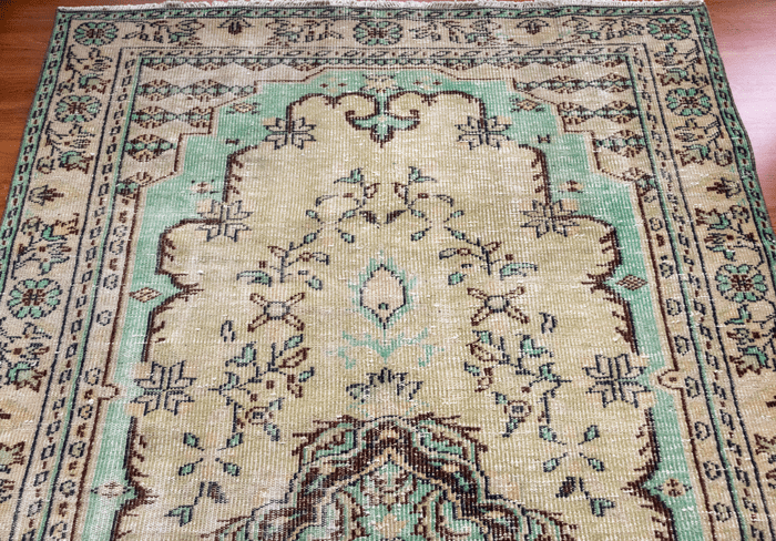 Vintage Hand-Knotted Distressed Turkish Rug