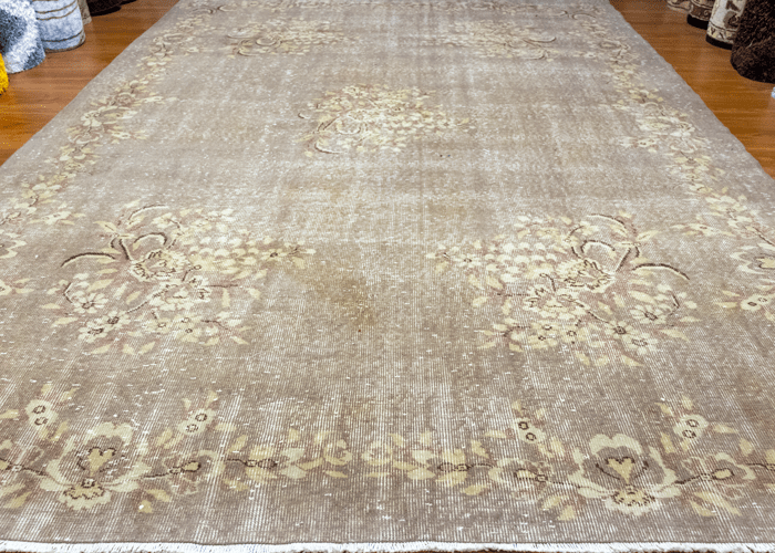Vintage Hand-Knotted Distressed Turkish Rug