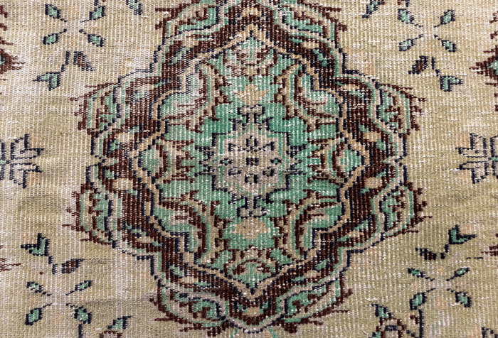 Vintage Hand-Knotted Distressed Turkish Rug