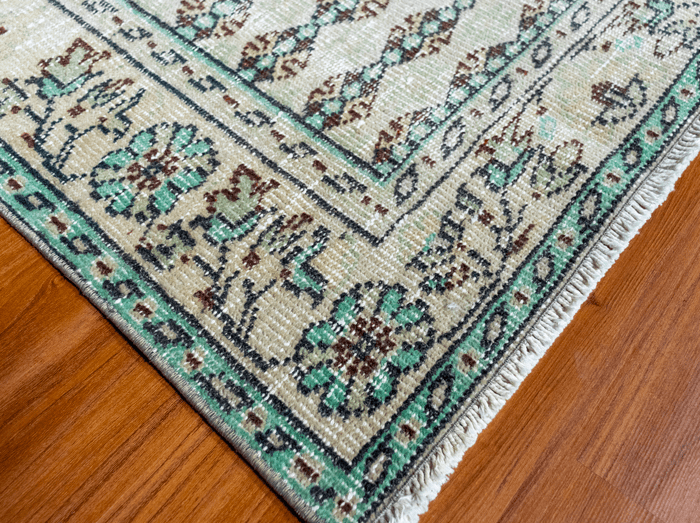 Vintage Hand-Knotted Distressed Turkish Rug