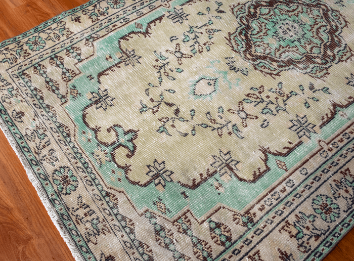 Vintage Hand-Knotted Distressed Turkish Rug