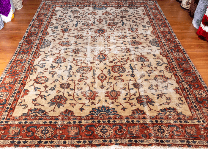 Vintage Hand-Knotted Distressed Turkish Rug
