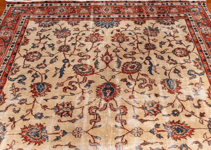 Vintage Hand-Knotted Distressed Turkish Rug