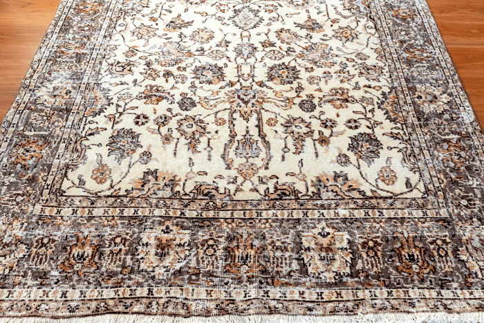 Vintage Hand-Knotted Distressed Turkish Rug