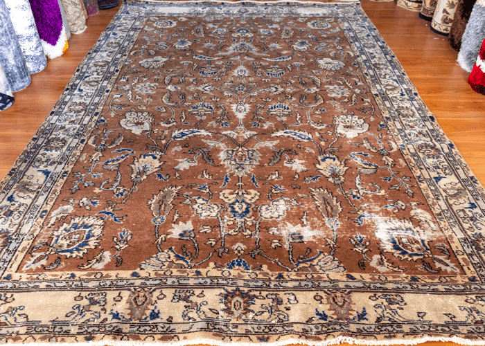 Vintage Hand-Knotted Distressed Turkish Rug