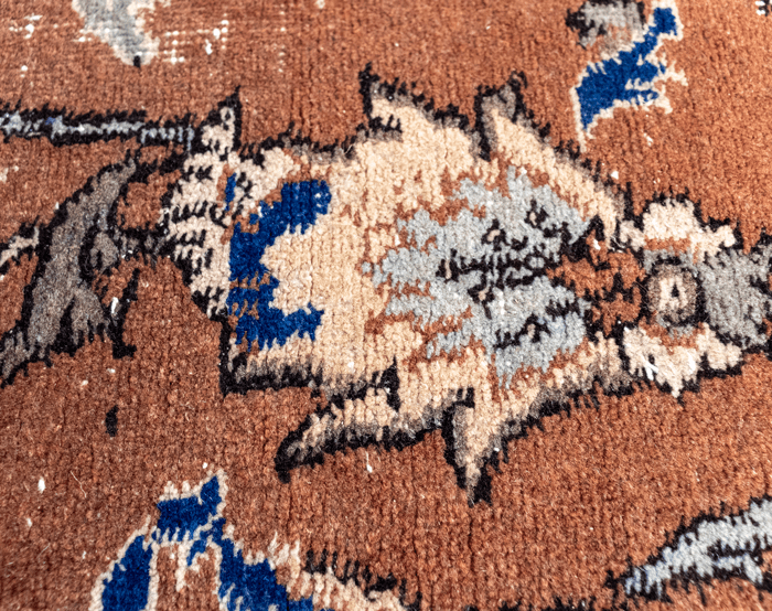 Vintage Hand-Knotted Distressed Turkish Rug