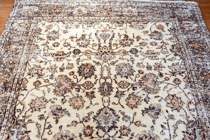 Vintage Hand-Knotted Distressed Turkish Rug