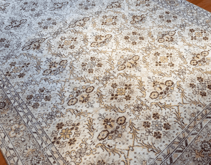 Vintage Hand-Knotted Distressed Turkish Rug