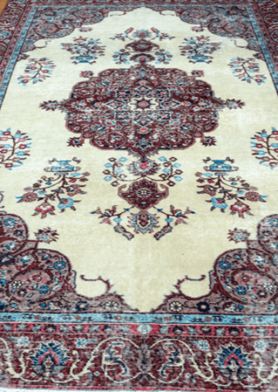 Vintage Hand-Knotted Distressed Turkish Rug
