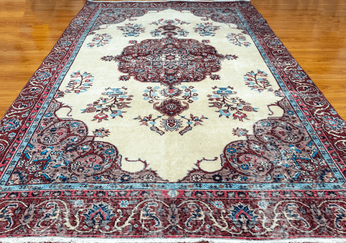 Vintage Hand-Knotted Distressed Turkish Rug