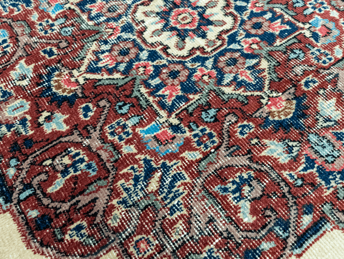 Vintage Hand-Knotted Distressed Turkish Rug