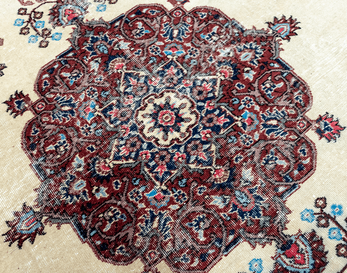 Vintage Hand-Knotted Distressed Turkish Rug