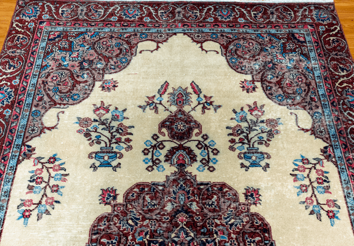 Vintage Hand-Knotted Distressed Turkish Rug