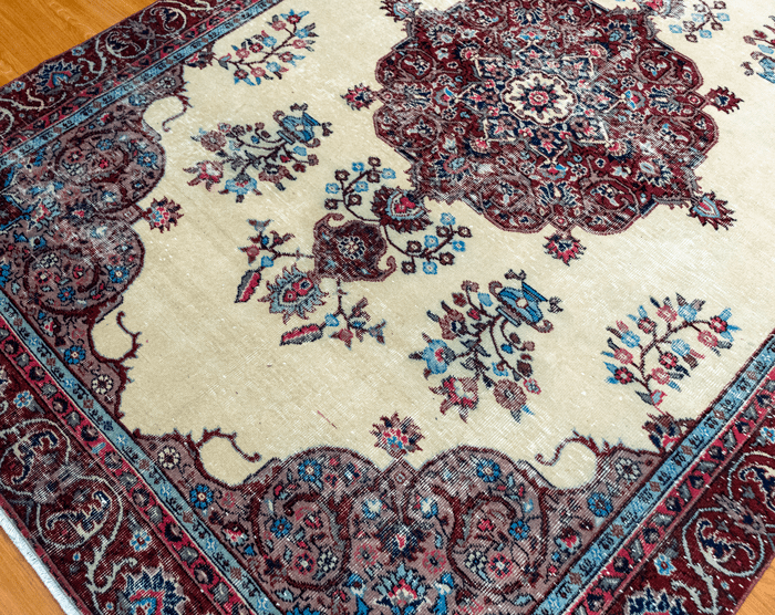 Vintage Hand-Knotted Distressed Turkish Rug