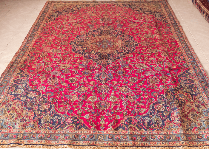 Vintage Sabzevar Hand-Knotted Wool Persian Rug