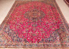 Vintage Sabzevar Hand-Knotted Wool Persian Rug